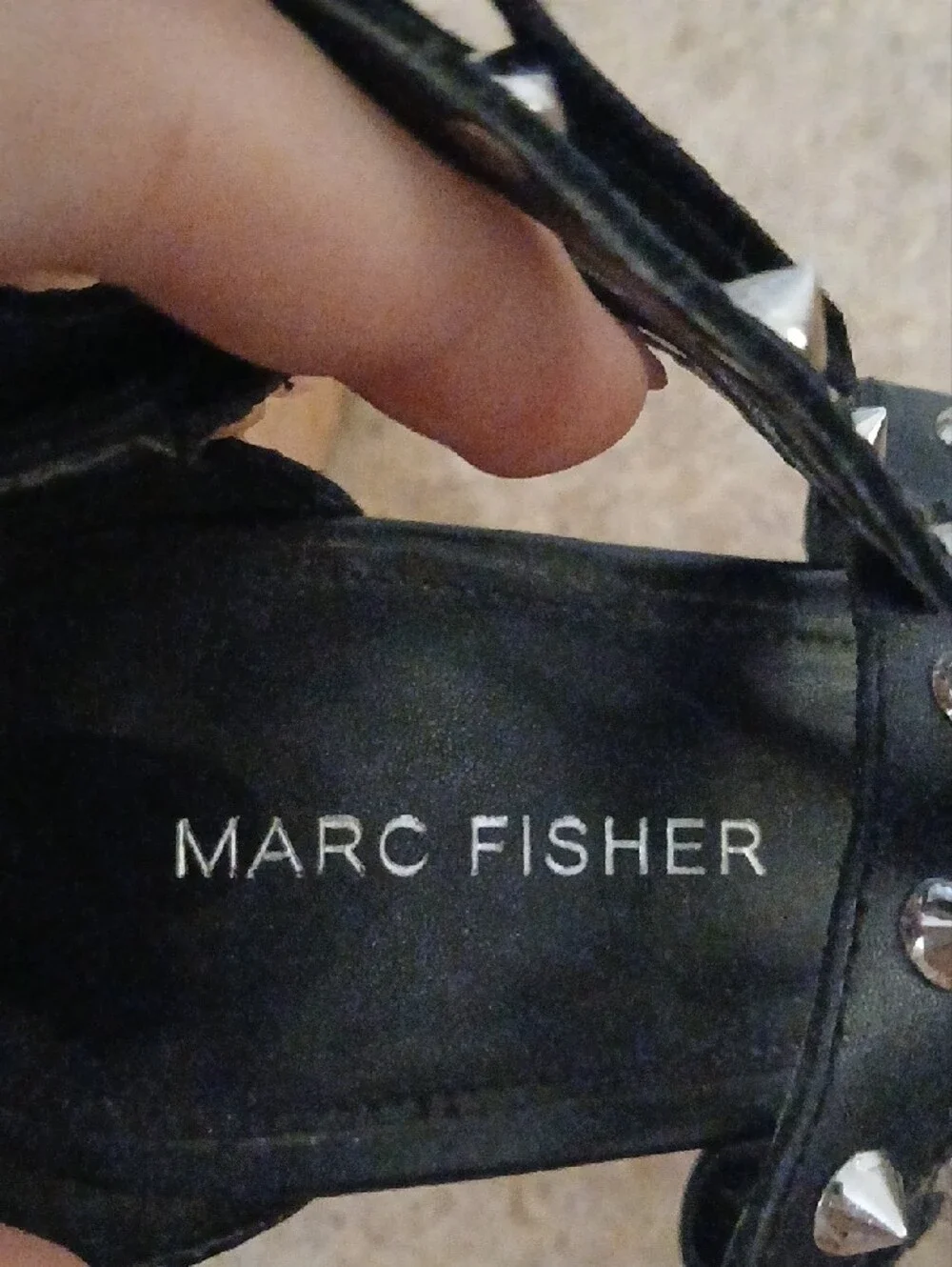 Marc Fisher Black Studded T-Strap Heeled Sandals